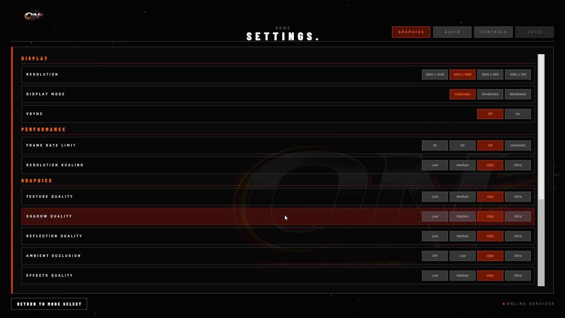 SETTINGS game screenshot